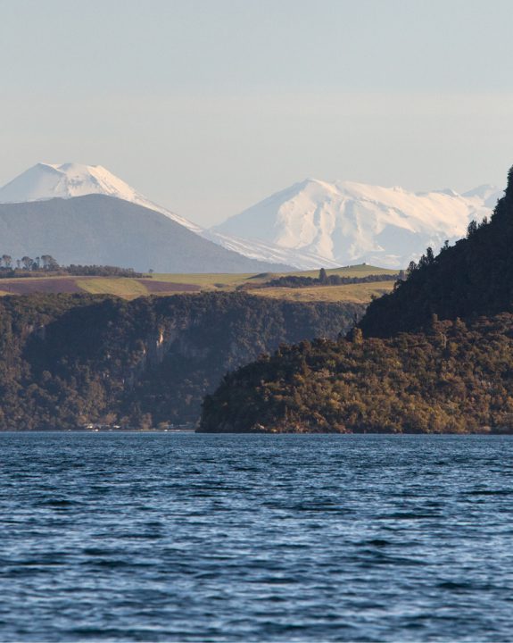 Mountains in background of Lake Taupo