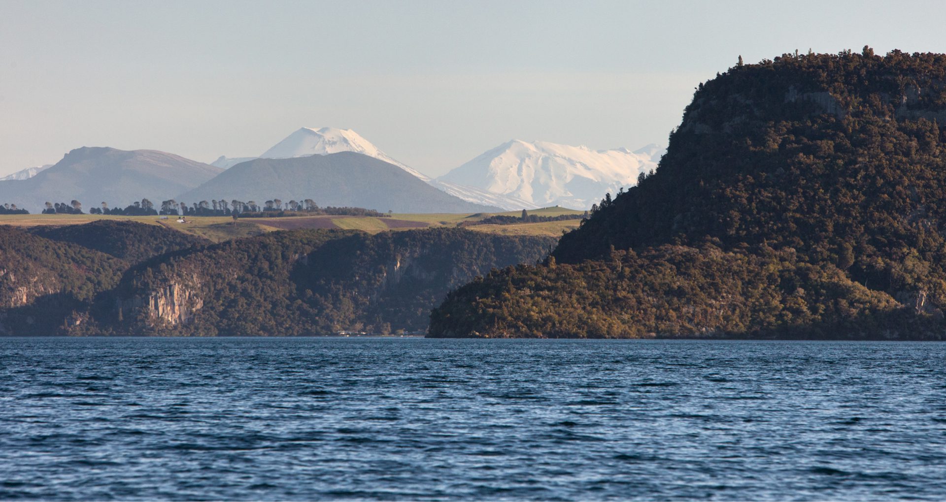 Mountains in background of Lake Taupo